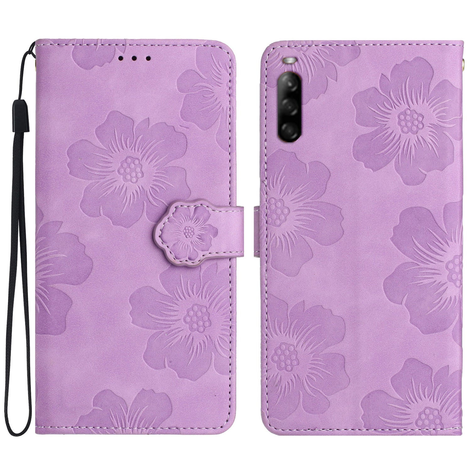 Phone Case for Sony Xperia L4 Flowers Imprinted Stand PU Leather Wallet Cover
