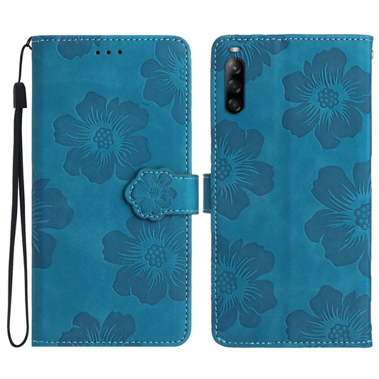 Phone Case for Sony Xperia L4 Flowers Imprinted Stand PU Leather Wallet Cover