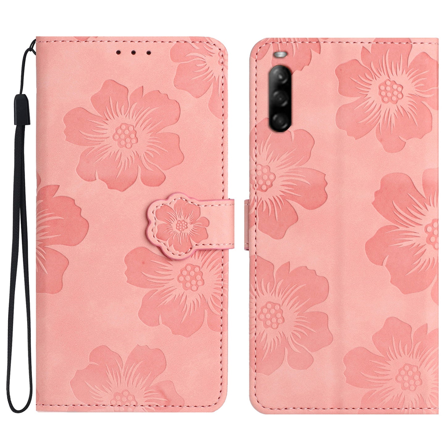 Phone Case for Sony Xperia L4 Flowers Imprinted Stand PU Leather Wallet Cover