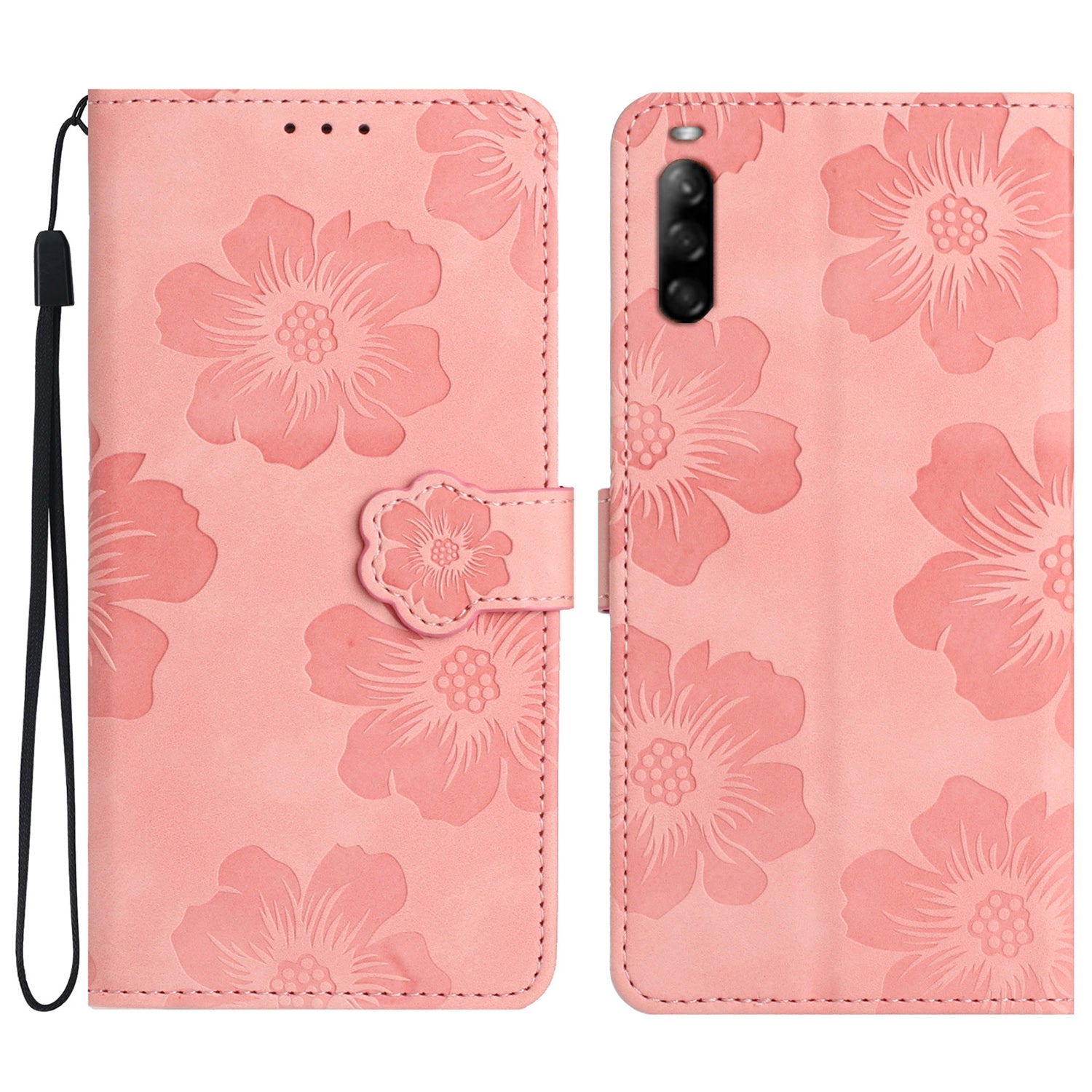 Phone Case for Sony Xperia L4 Flowers Imprinted Stand PU Leather Wallet Cover