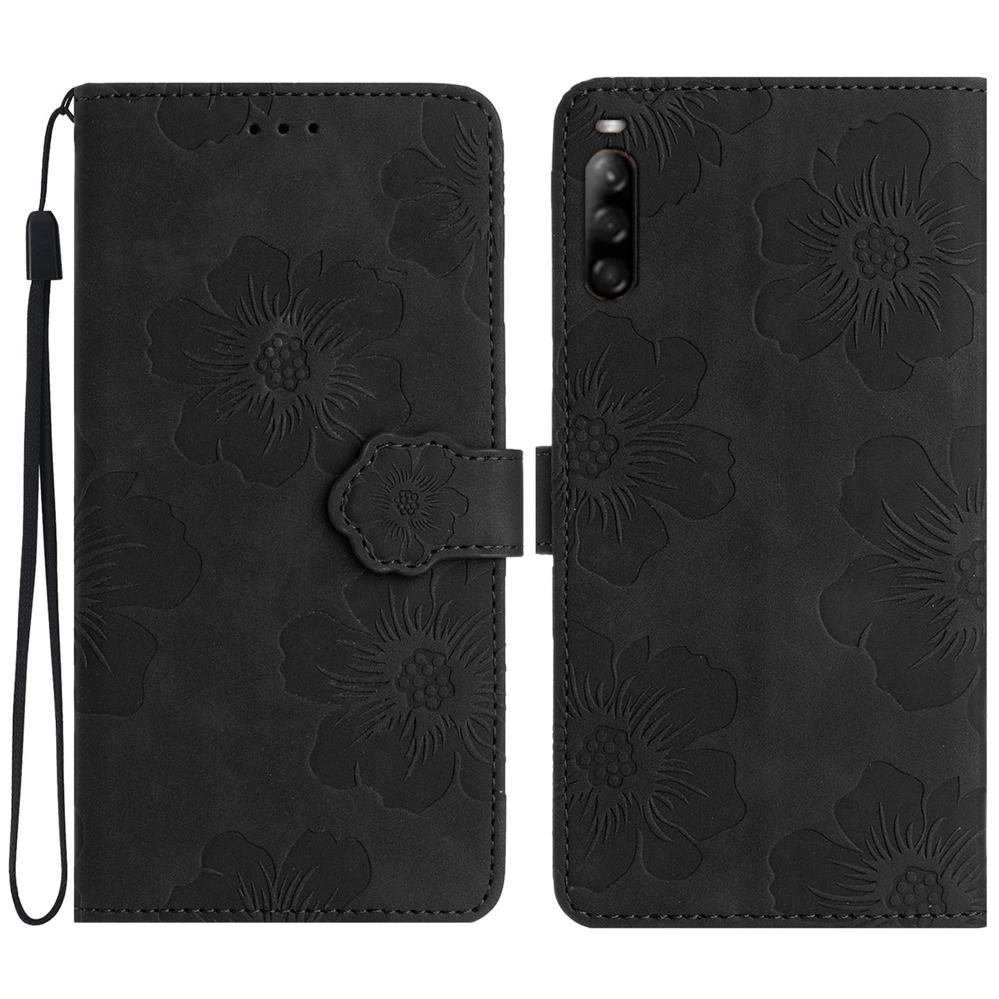 Phone Case for Sony Xperia L4 Flowers Imprinted Stand PU Leather Wallet Cover