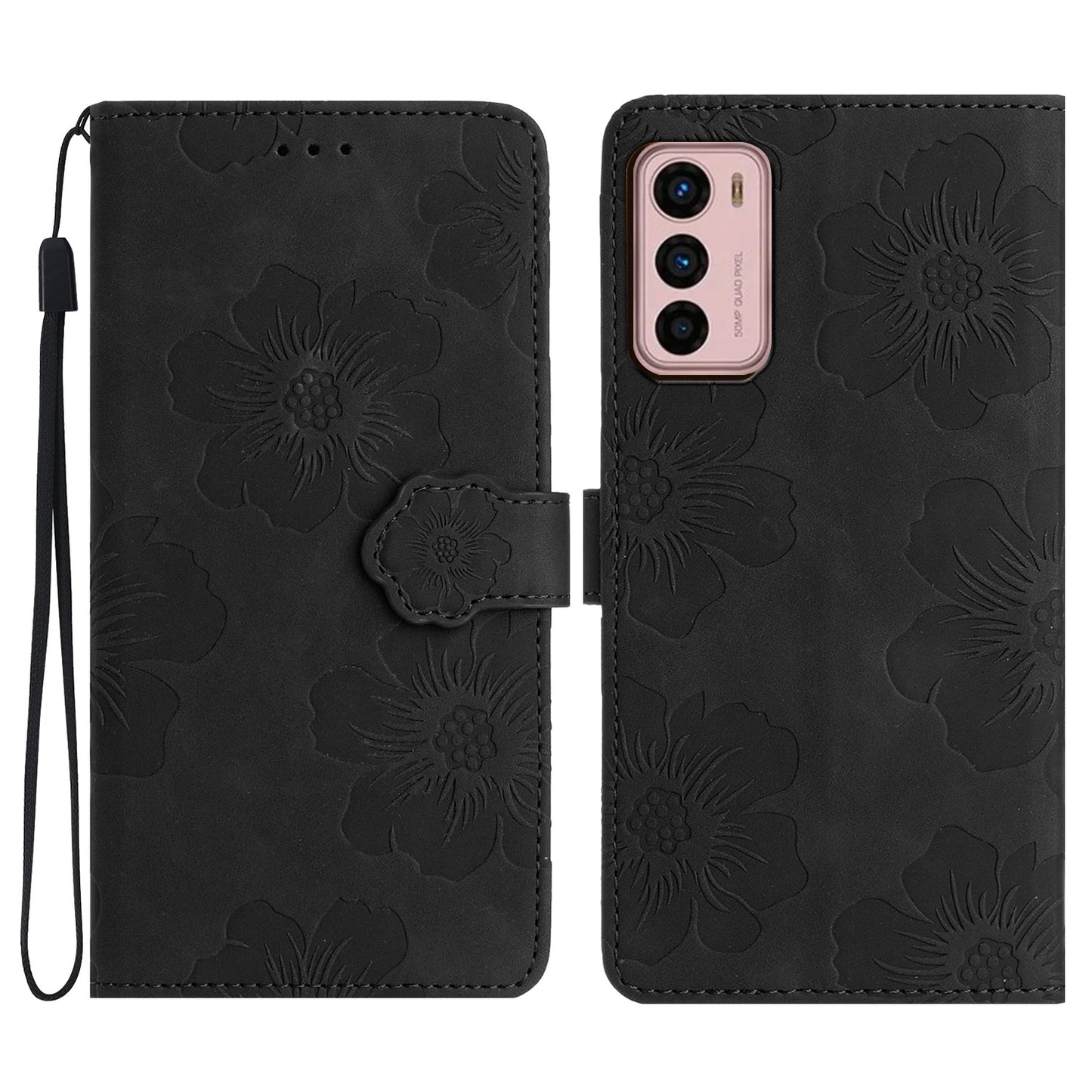 For Motorola Moto G42 4G Flowers Imprinted Stand Case Leather Wallet Anti-drop Phone Cover