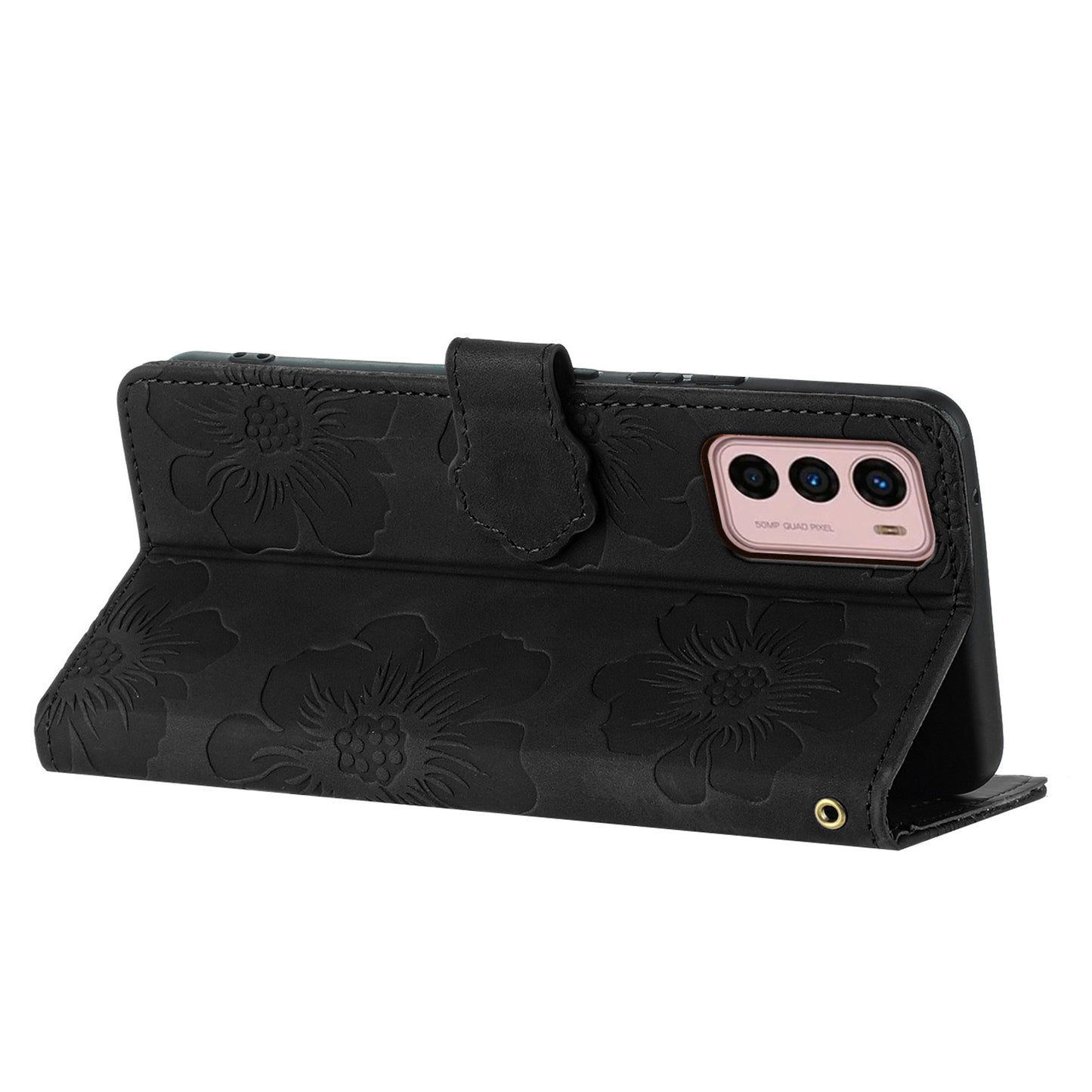 For Motorola Moto G42 4G Flowers Imprinted Stand Case Leather Wallet Anti-drop Phone Cover