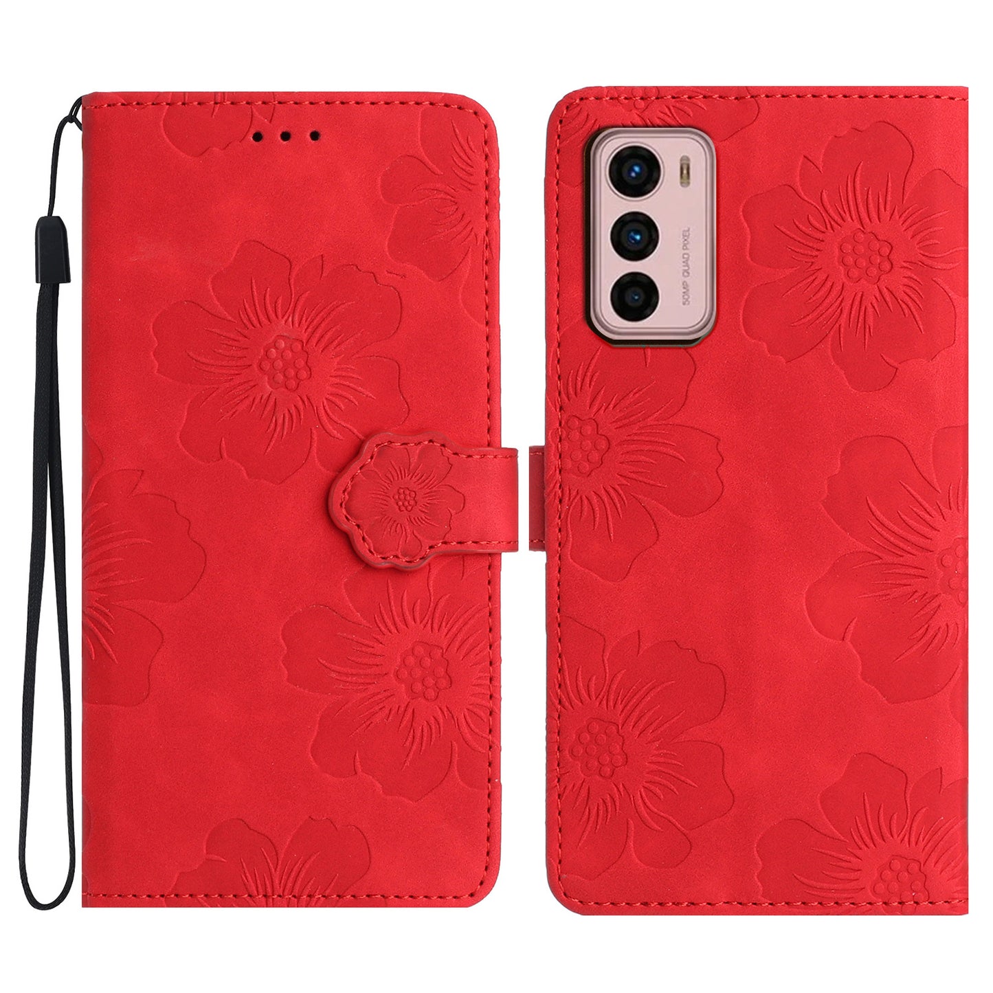 For Motorola Moto G42 4G Flowers Imprinted Stand Case Leather Wallet Anti-drop Phone Cover