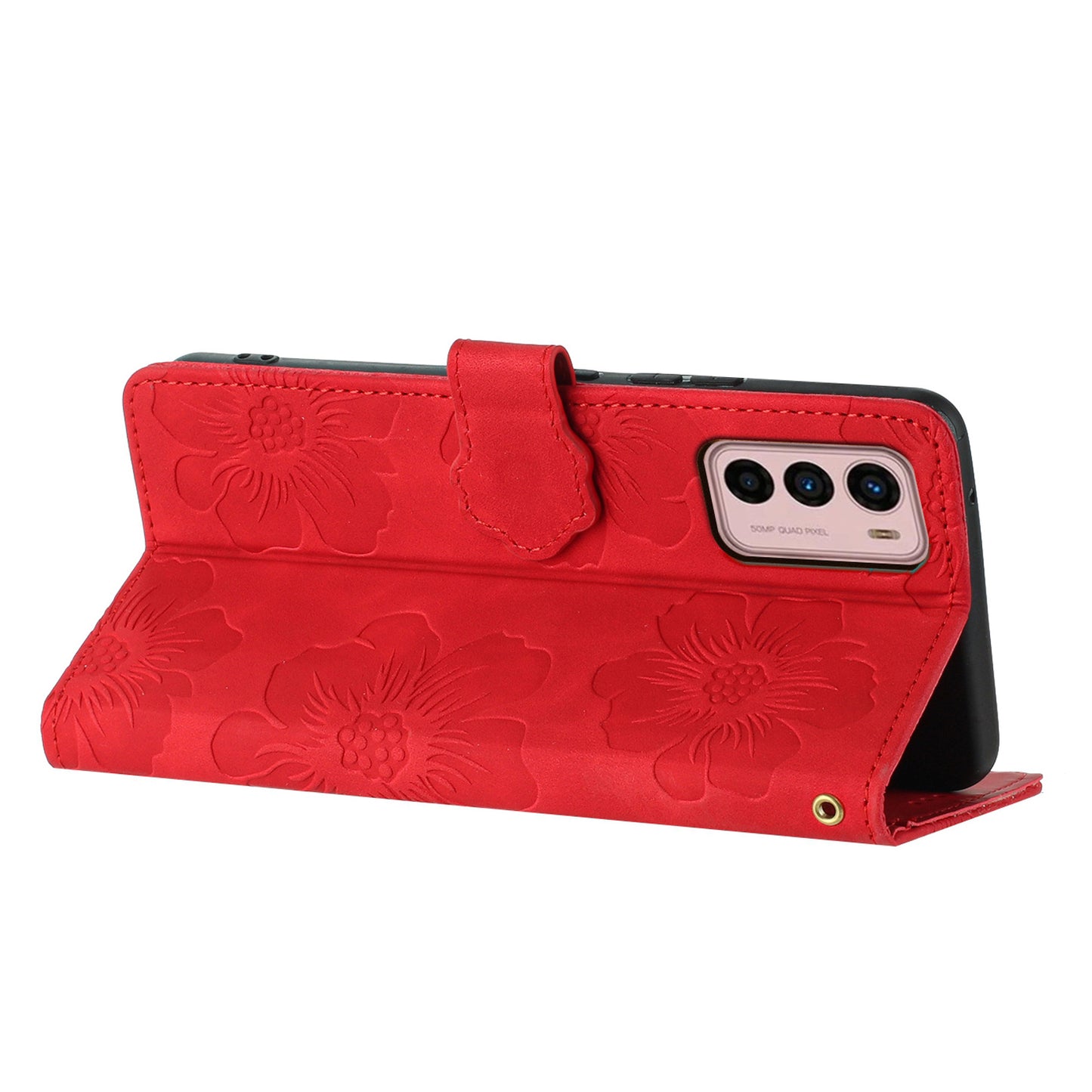 For Motorola Moto G42 4G Flowers Imprinted Stand Case Leather Wallet Anti-drop Phone Cover