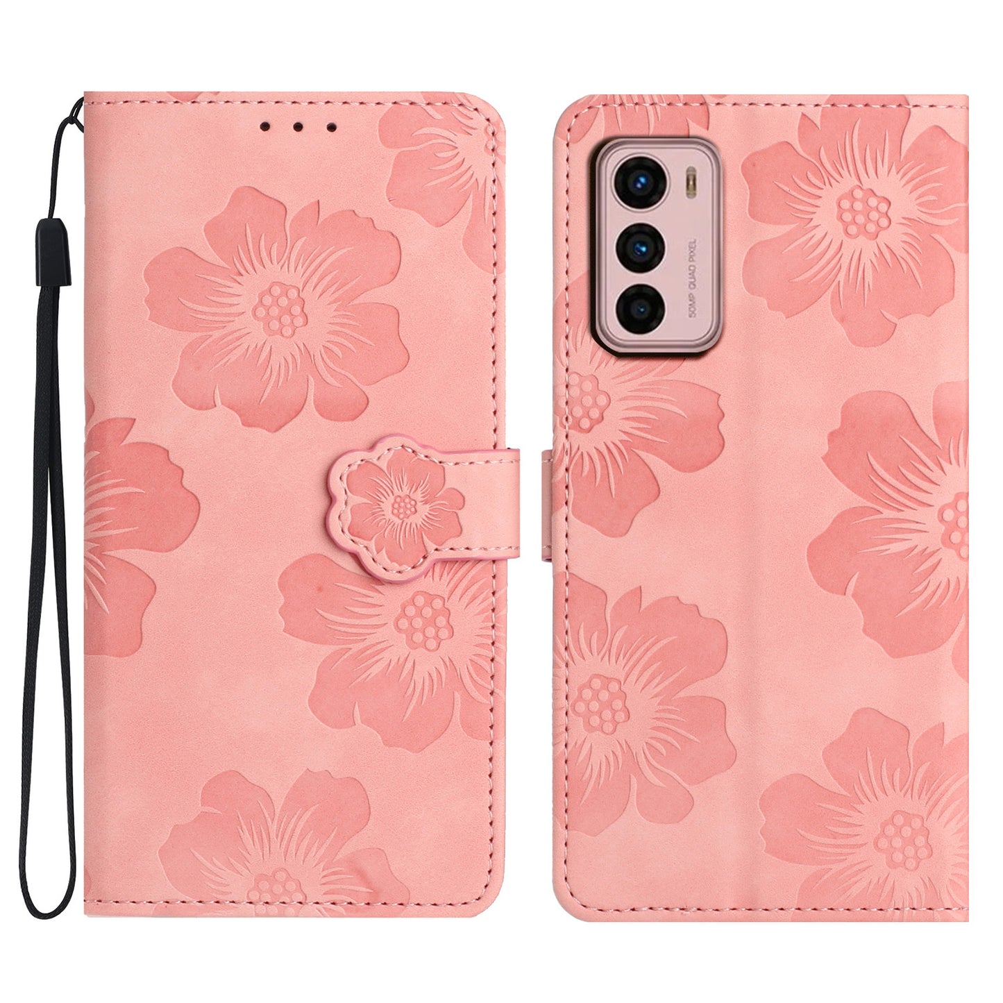 For Motorola Moto G42 4G Flowers Imprinted Stand Case Leather Wallet Anti-drop Phone Cover