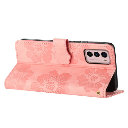 For Motorola Moto G42 4G Flowers Imprinted Stand Case Leather Wallet Anti-drop Phone Cover