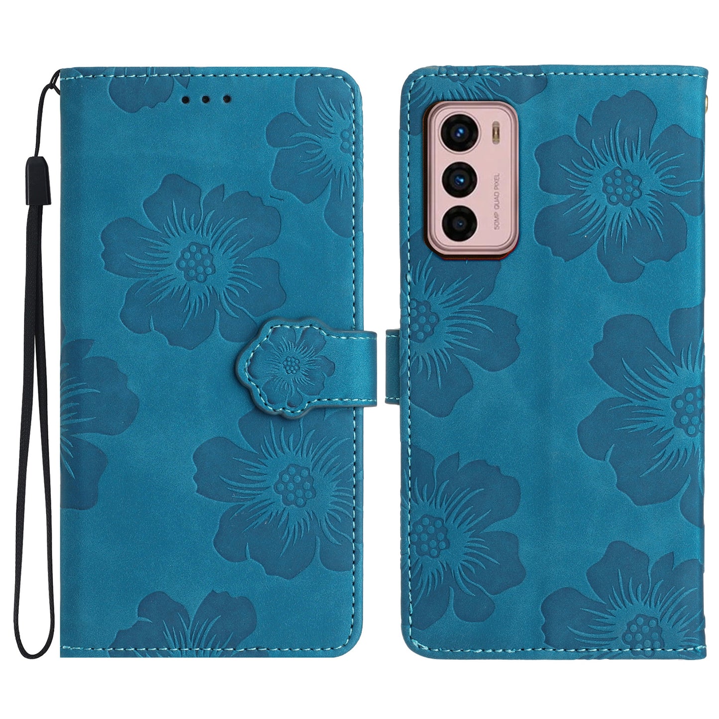 For Motorola Moto G42 4G Flowers Imprinted Stand Case Leather Wallet Anti-drop Phone Cover