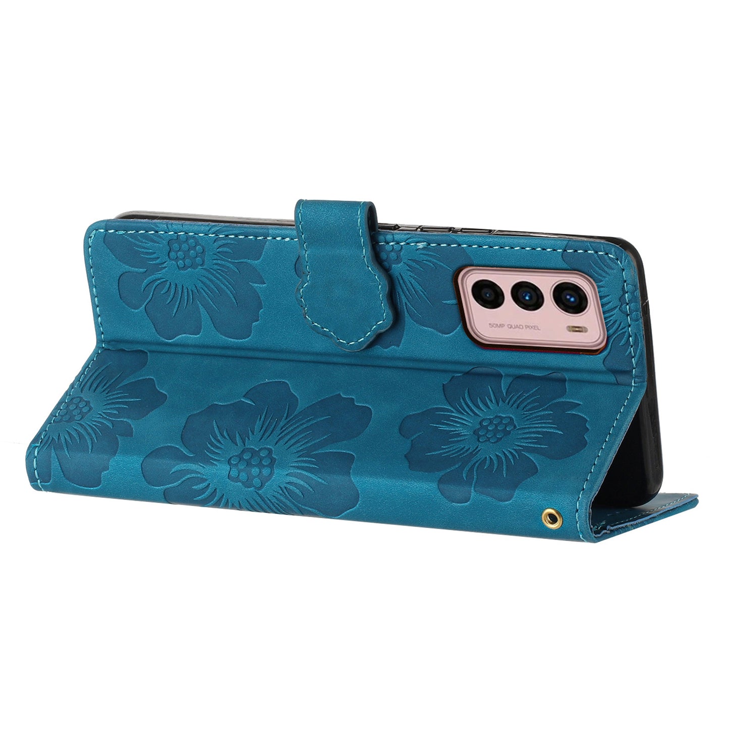 For Motorola Moto G42 4G Flowers Imprinted Stand Case Leather Wallet Anti-drop Phone Cover