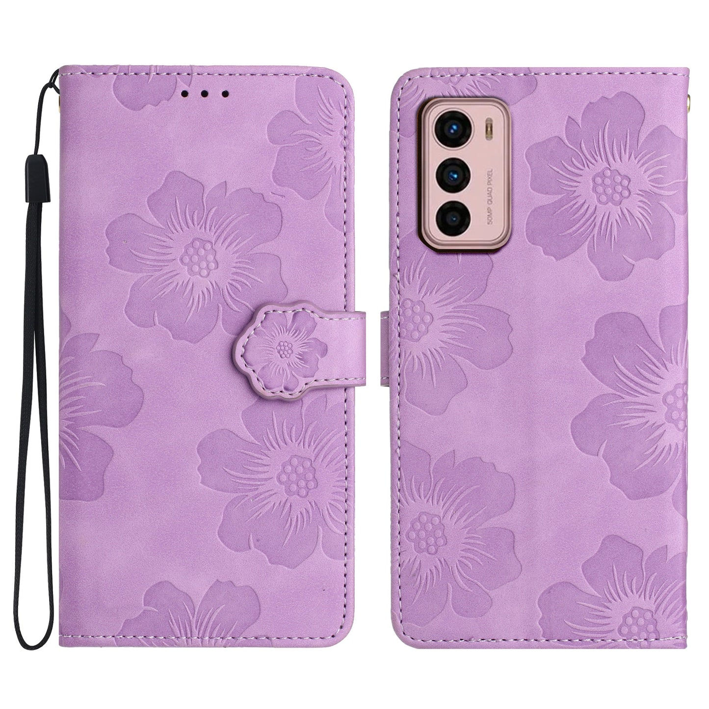 For Motorola Moto G42 4G Flowers Imprinted Stand Case Leather Wallet Anti-drop Phone Cover