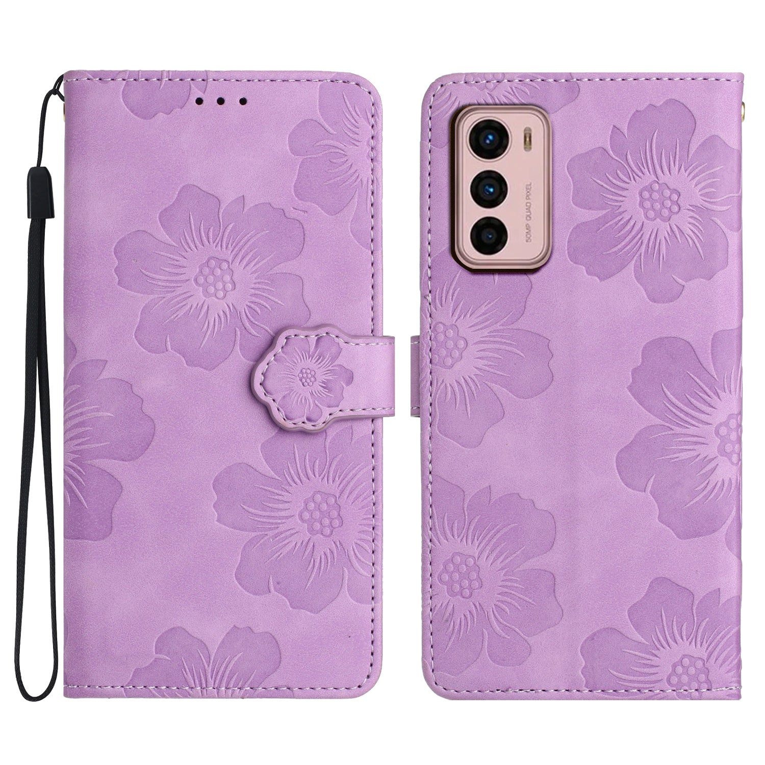 For Motorola Moto G42 4G Flowers Imprinted Stand Case Leather Wallet Anti-drop Phone Cover