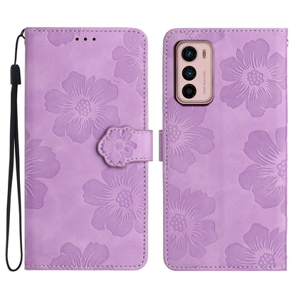 For Motorola Moto G42 4G Flowers Imprinted Stand Case Leather Wallet Anti-drop Phone Cover