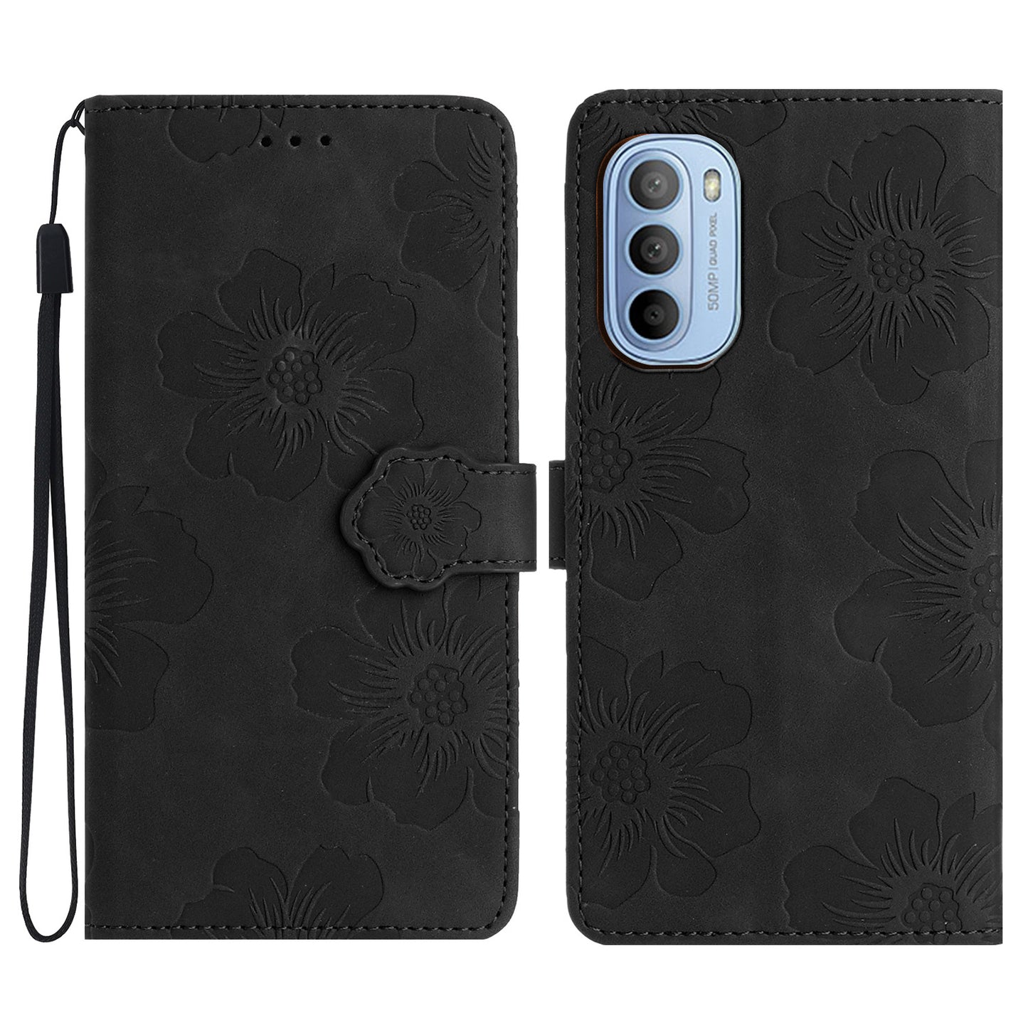 For Motorola Moto G52 4G / G82 5G Flip Stand Wallet Phone Case Flowers Imprint Leather Shell
