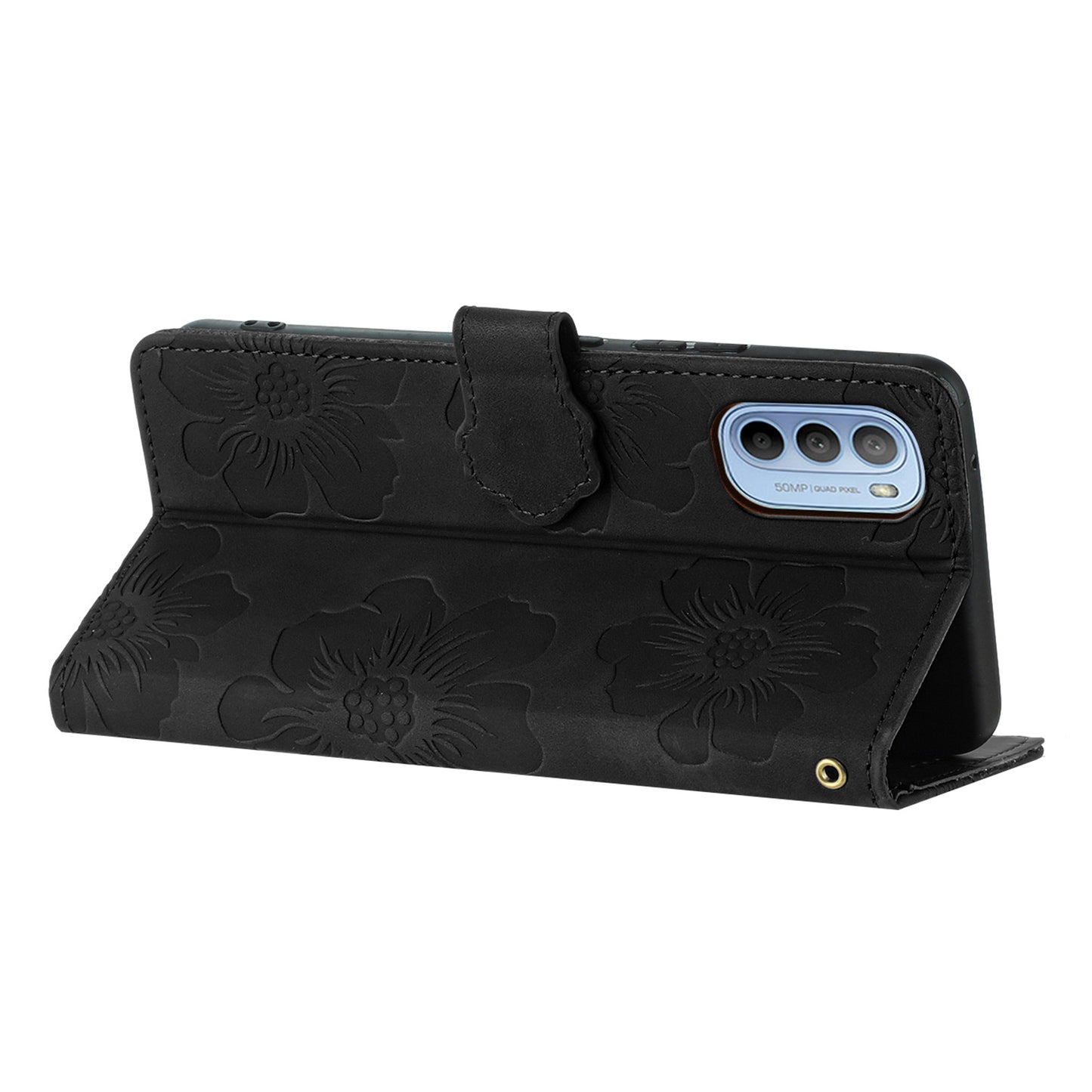 For Motorola Moto G52 4G / G82 5G Flip Stand Wallet Phone Case Flowers Imprint Leather Shell