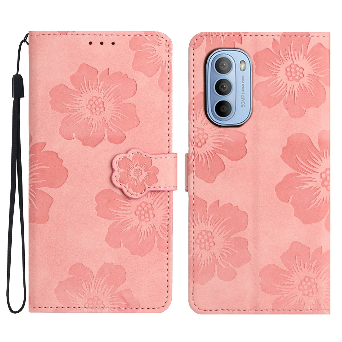 For Motorola Moto G52 4G / G82 5G Flip Stand Wallet Phone Case Flowers Imprint Leather Shell