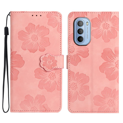 For Motorola Moto G52 4G / G82 5G Flip Stand Wallet Phone Case Flowers Imprint Leather Shell