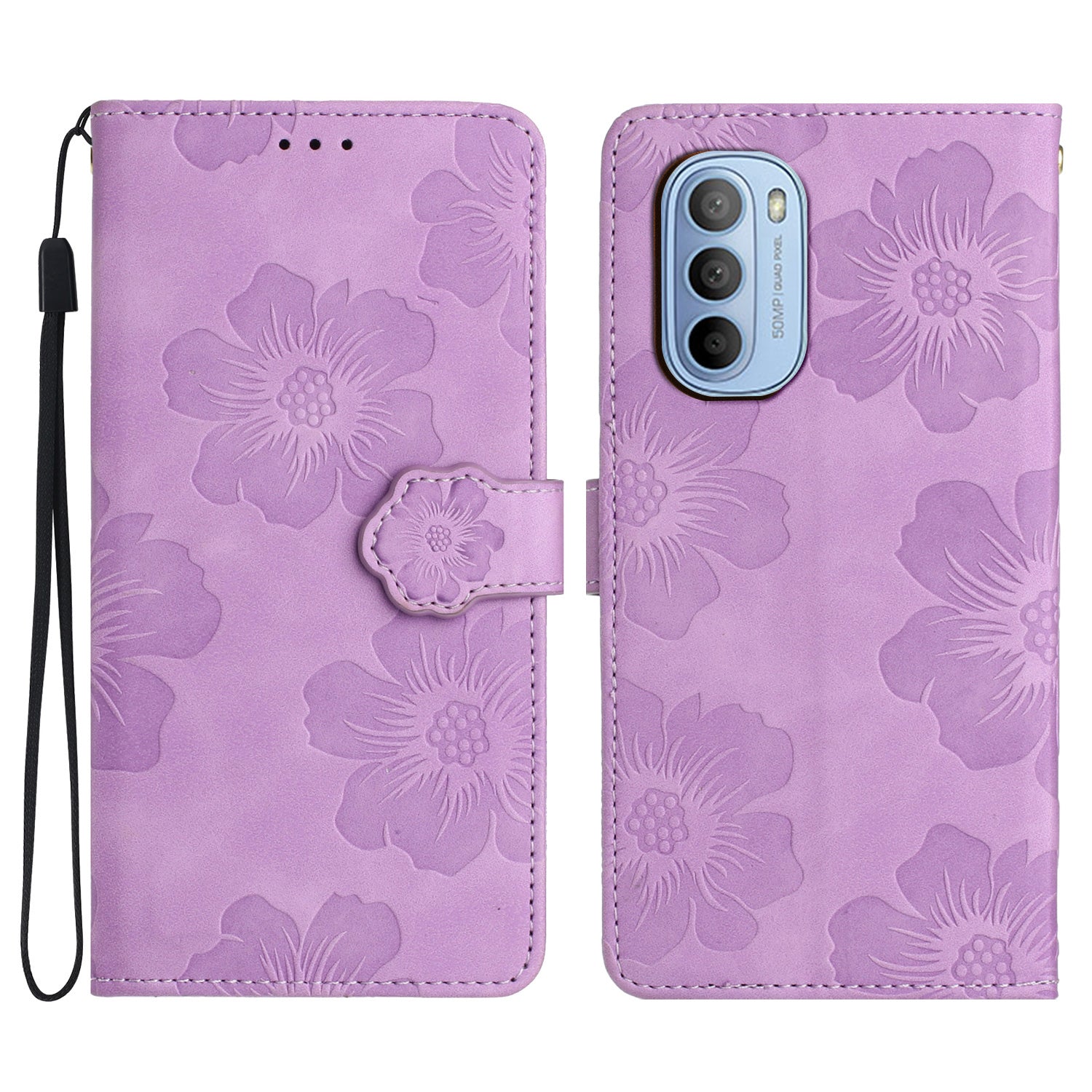 For Motorola Moto G52 4G / G82 5G Flip Stand Wallet Phone Case Flowers Imprint Leather Shell