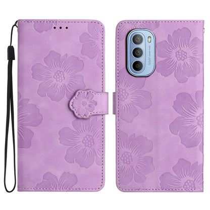 For Motorola Moto G52 4G / G82 5G Flip Stand Wallet Phone Case Flowers Imprint Leather Shell