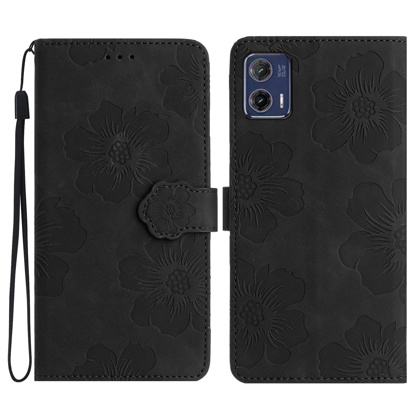 For Motorola Moto G73 5G Stand PU Leather Case Flowers Imprinted Protective Wallet Phone Cover