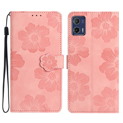 For Motorola Moto G73 5G Stand PU Leather Case Flowers Imprinted Protective Wallet Phone Cover