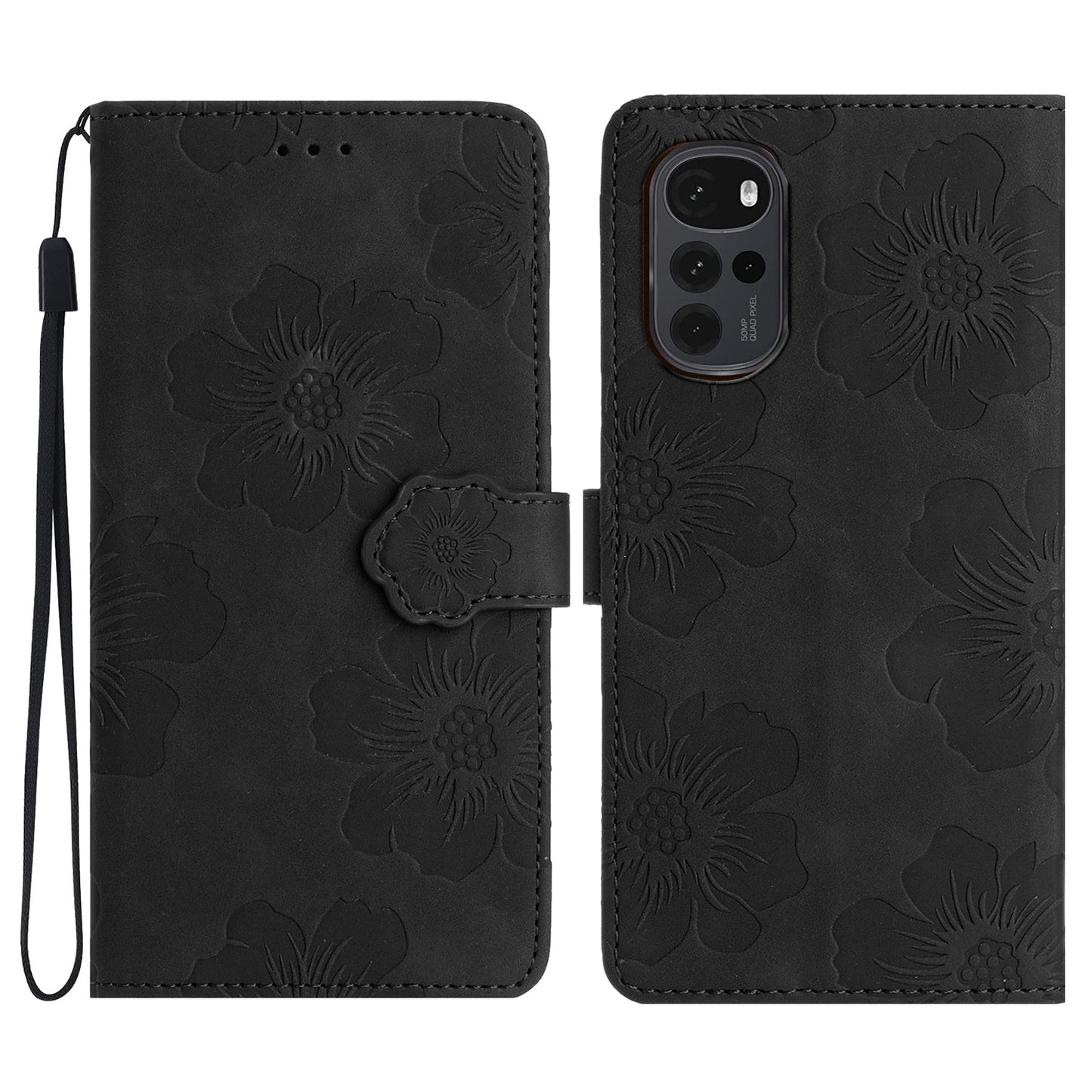 Flowers Imprinted Leather Phone Cover for Motorola Moto G22 , Wallet Cell Phone Stand Case