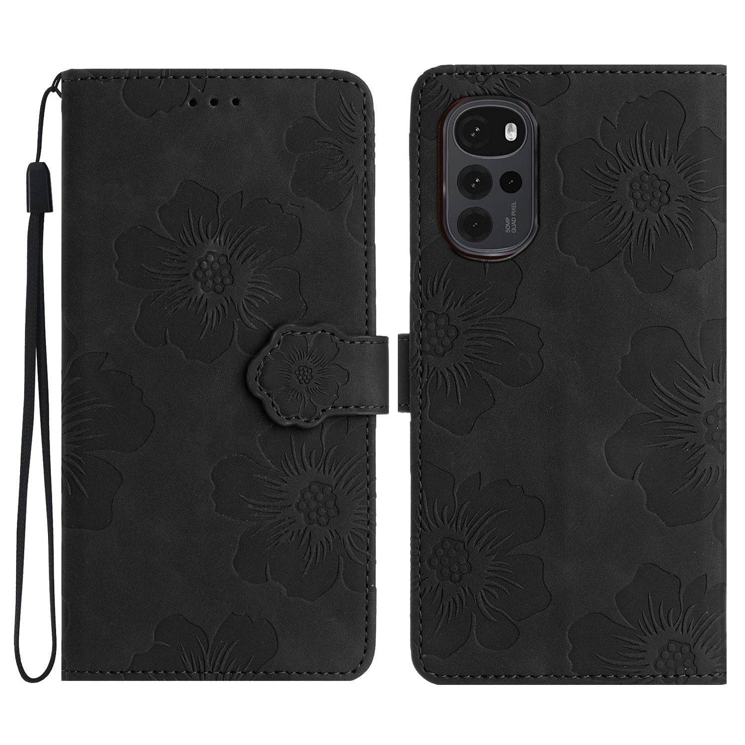 Flowers Imprinted Leather Phone Cover for Motorola Moto G22 , Wallet Cell Phone Stand Case
