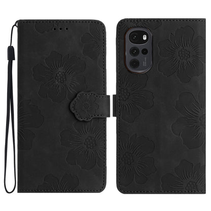 Flowers Imprinted Leather Phone Cover for Motorola Moto G22 , Wallet Cell Phone Stand Case
