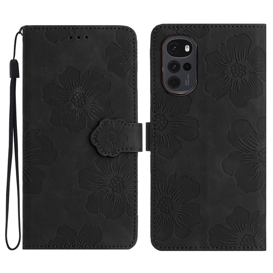 Flowers Imprinted Leather Phone Cover for Motorola Moto G22 , Wallet Cell Phone Stand Case