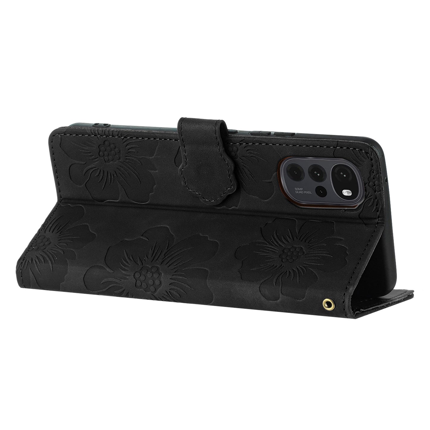 Flowers Imprinted Leather Phone Cover for Motorola Moto G22 , Wallet Cell Phone Stand Case