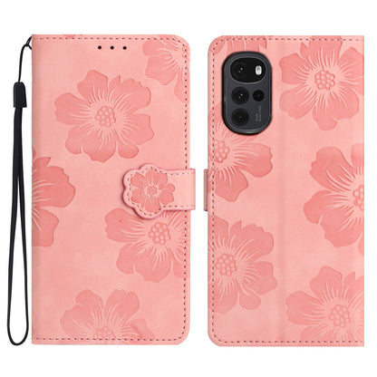 Flowers Imprinted Leather Phone Cover for Motorola Moto G22 , Wallet Cell Phone Stand Case