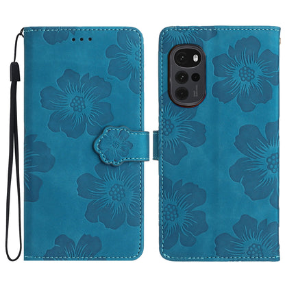 Flowers Imprinted Leather Phone Cover for Motorola Moto G22 , Wallet Cell Phone Stand Case
