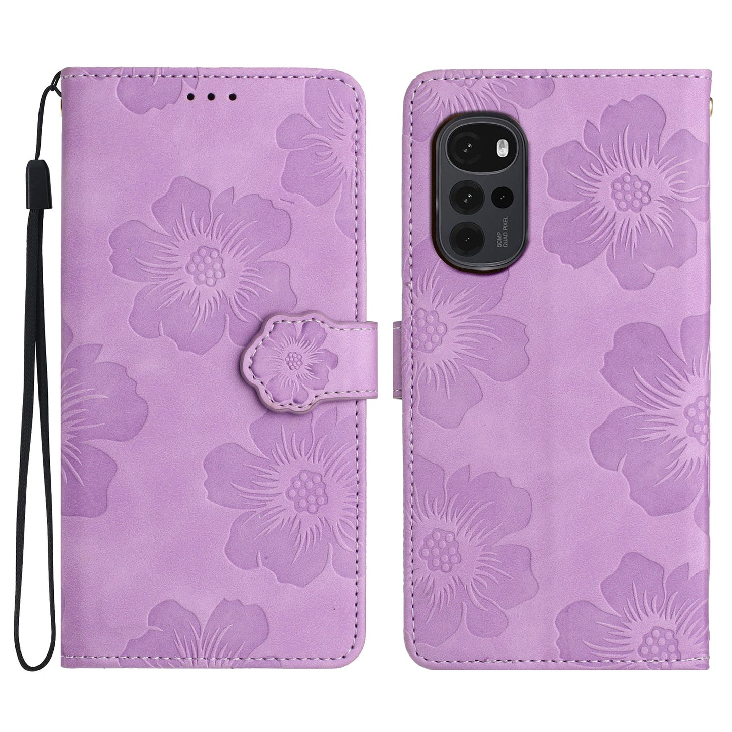 Flowers Imprinted Leather Phone Cover for Motorola Moto G22 , Wallet Cell Phone Stand Case