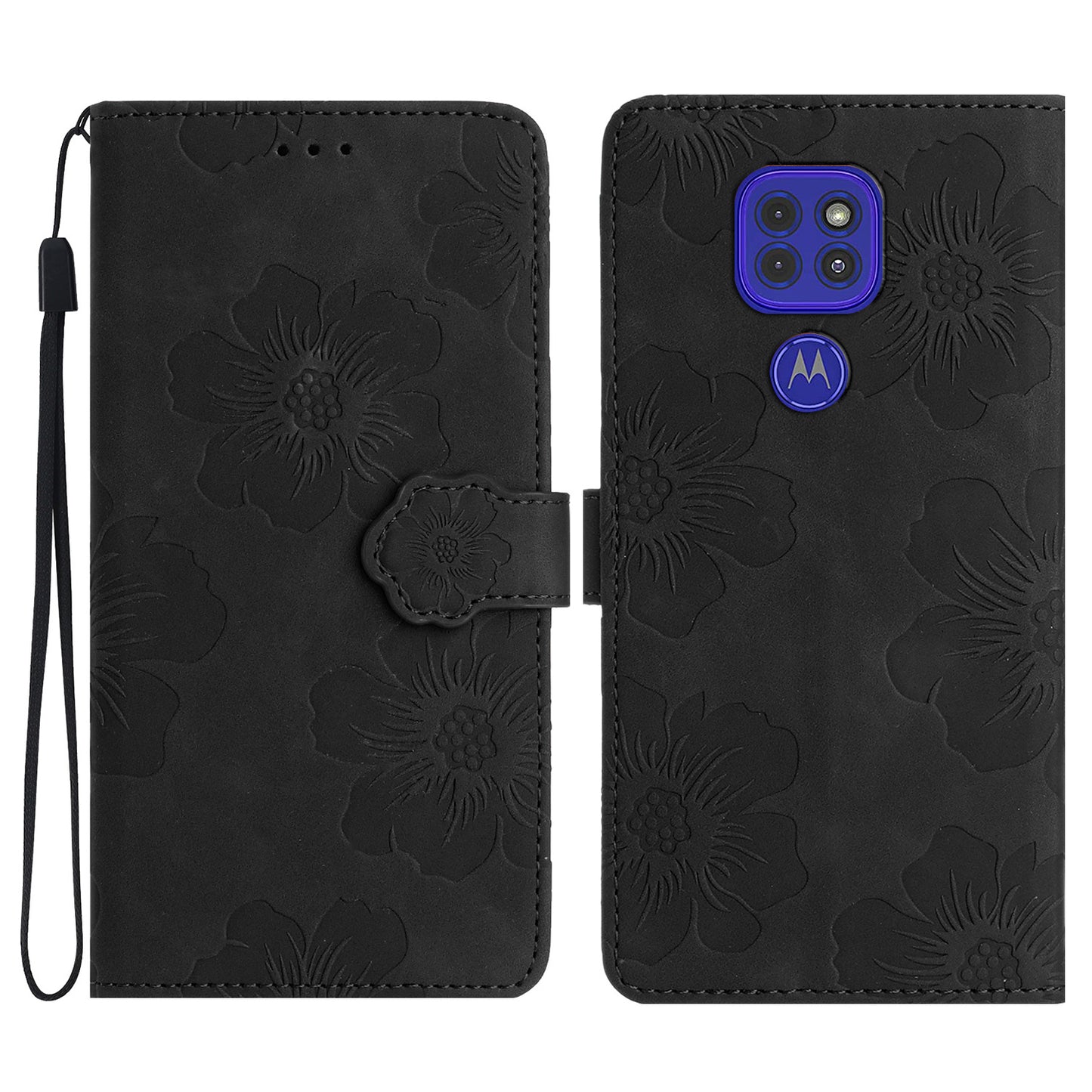 Wallet Case for Motorola Moto G9 (India) / G9 Play / E7 Plus PU Leather Stand Flowers Imprinted Phone Cover