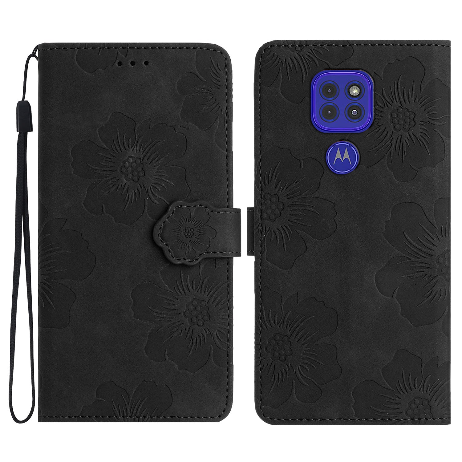 Wallet Case for Motorola Moto G9 (India) / G9 Play / E7 Plus PU Leather Stand Flowers Imprinted Phone Cover