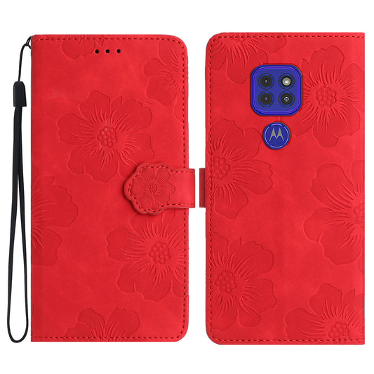 Wallet Case for Motorola Moto G9 (India) / G9 Play / E7 Plus PU Leather Stand Flowers Imprinted Phone Cover