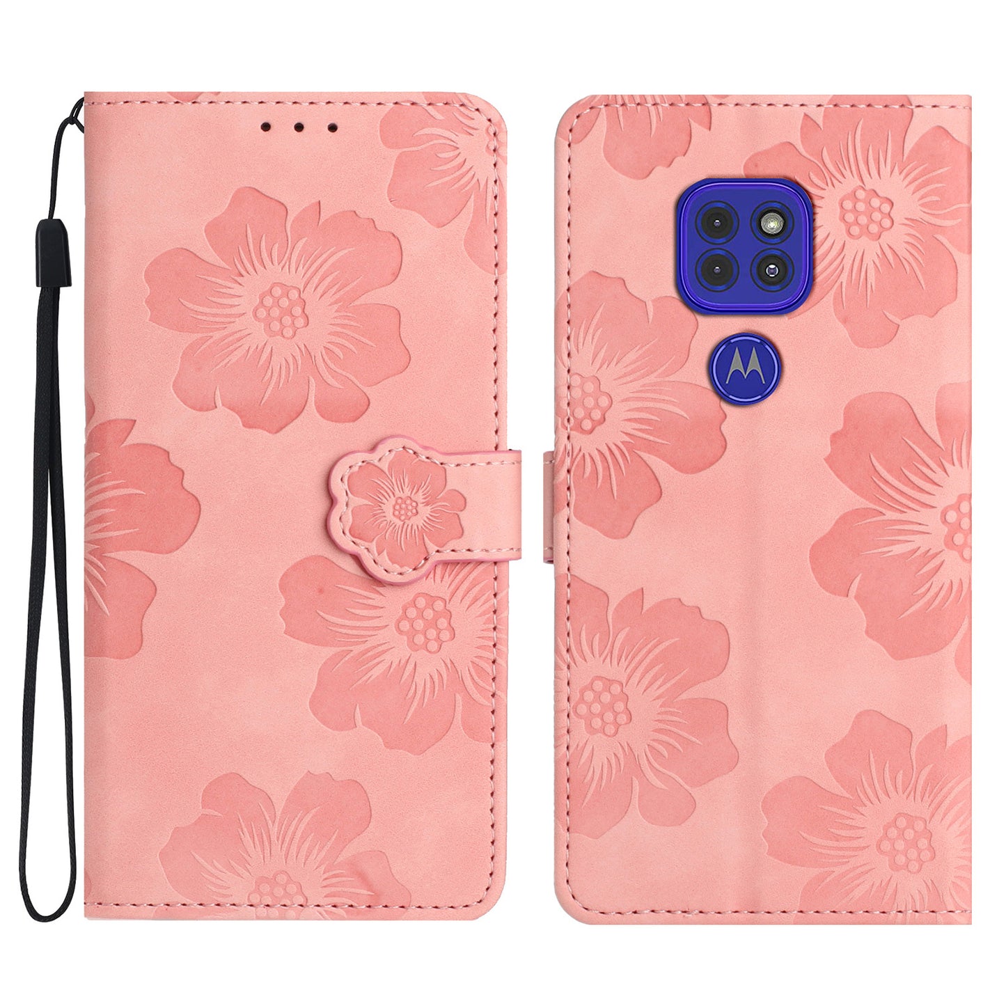 Wallet Case for Motorola Moto G9 (India) / G9 Play / E7 Plus PU Leather Stand Flowers Imprinted Phone Cover