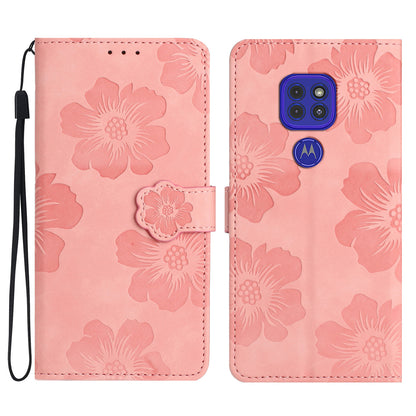 Wallet Case for Motorola Moto G9 (India) / G9 Play / E7 Plus PU Leather Stand Flowers Imprinted Phone Cover