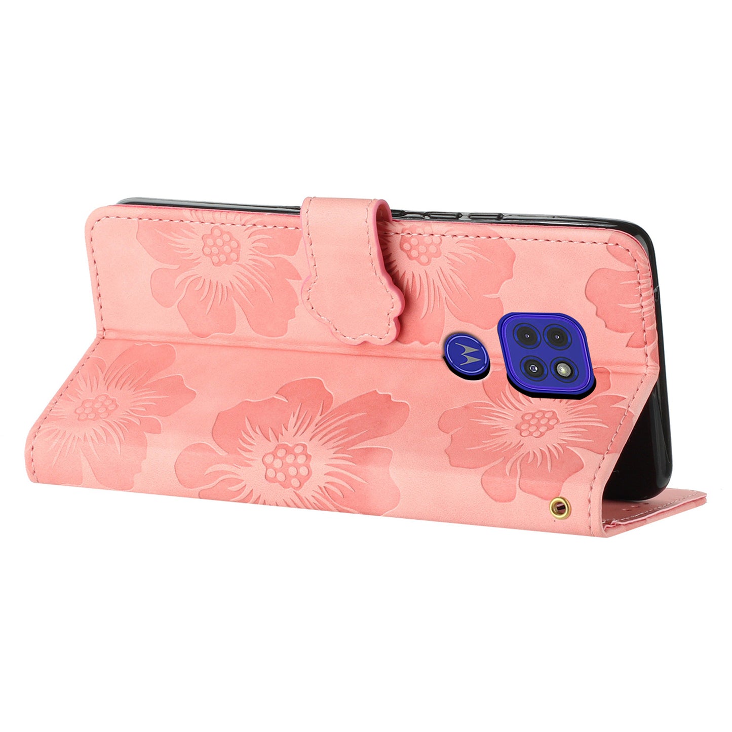 Wallet Case for Motorola Moto G9 (India) / G9 Play / E7 Plus PU Leather Stand Flowers Imprinted Phone Cover