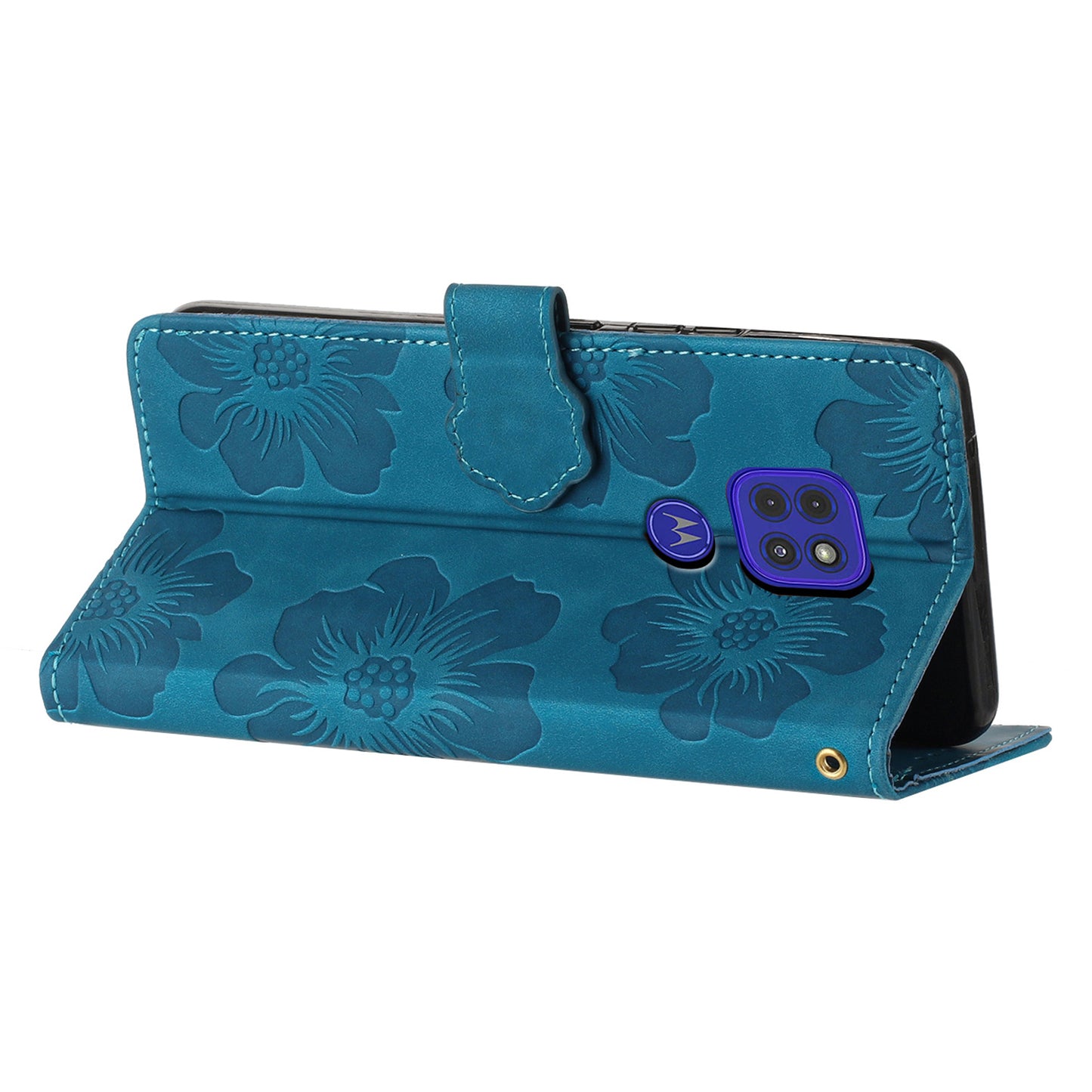 Wallet Case for Motorola Moto G9 (India) / G9 Play / E7 Plus PU Leather Stand Flowers Imprinted Phone Cover
