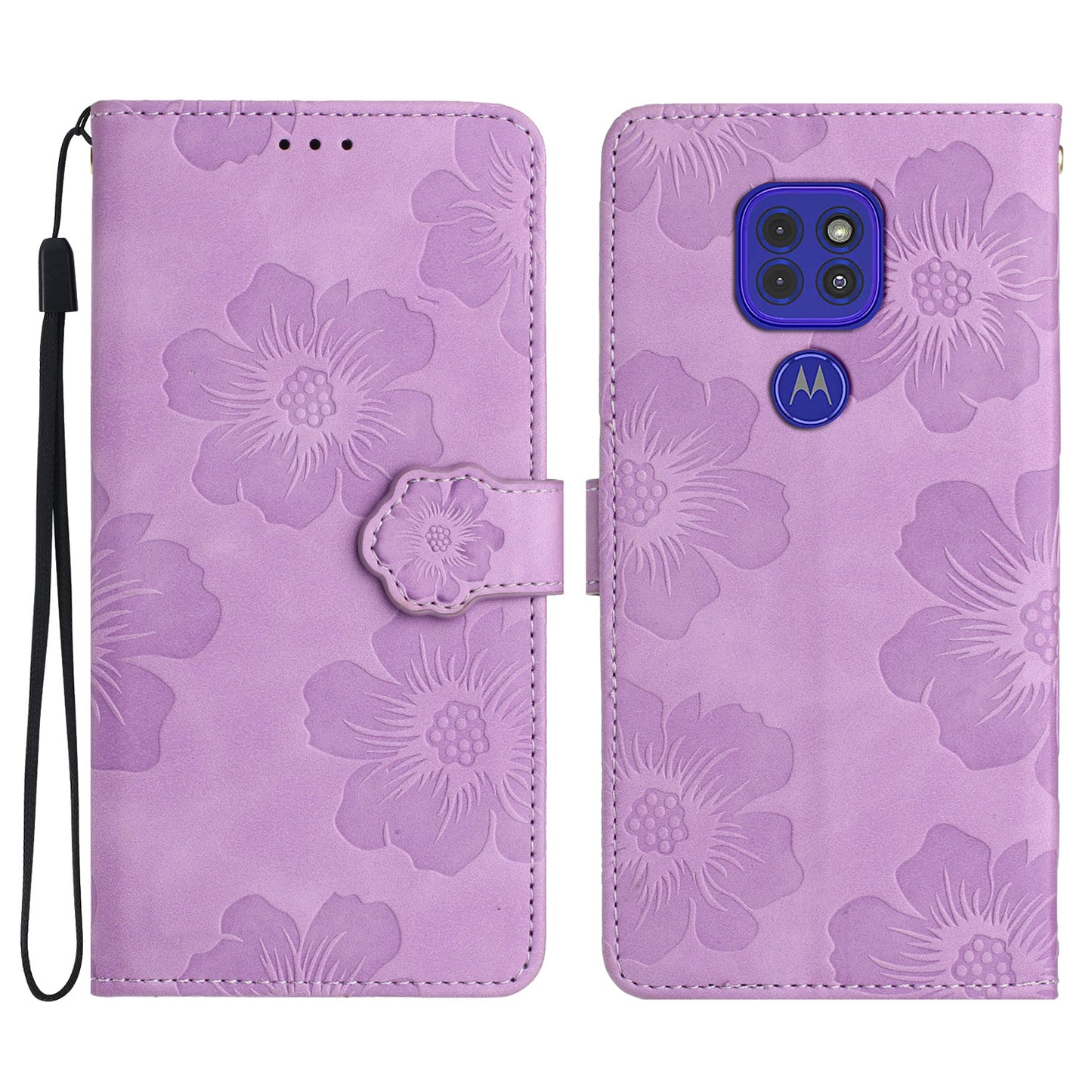 Wallet Case for Motorola Moto G9 (India) / G9 Play / E7 Plus PU Leather Stand Flowers Imprinted Phone Cover