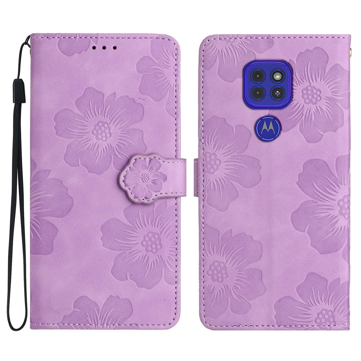 Wallet Case for Motorola Moto G9 (India) / G9 Play / E7 Plus PU Leather Stand Flowers Imprinted Phone Cover