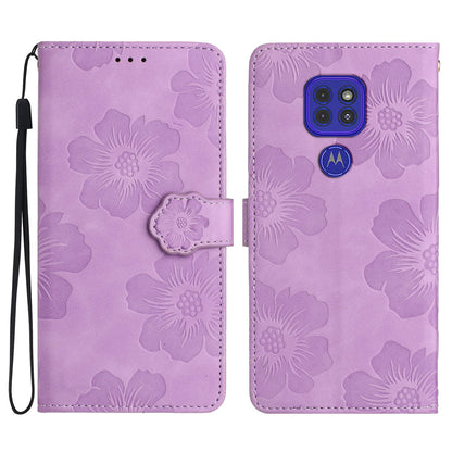Wallet Case for Motorola Moto G9 (India) / G9 Play / E7 Plus PU Leather Stand Flowers Imprinted Phone Cover