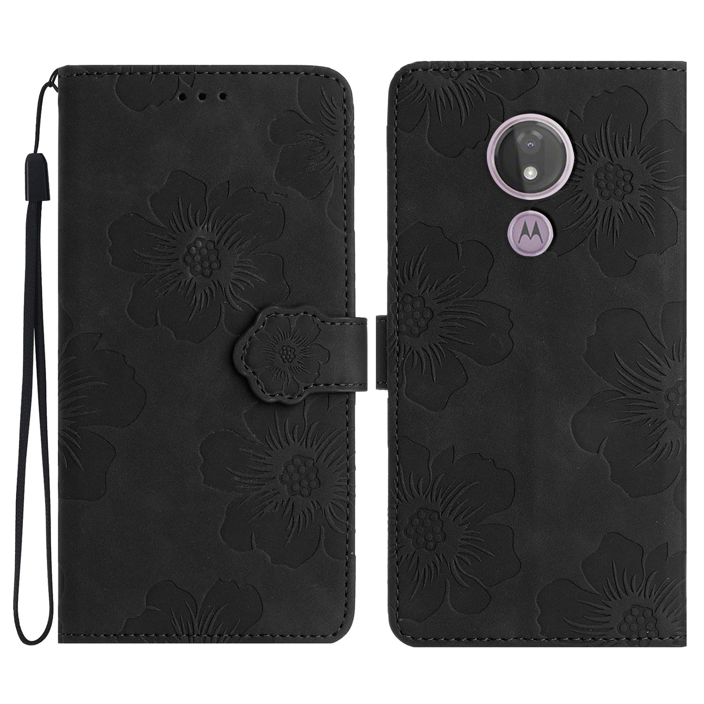 For Motorola Moto G7 Power (EU Version) PU Leather Phone Cover Flowers Imprinted Case with Stand Wallet