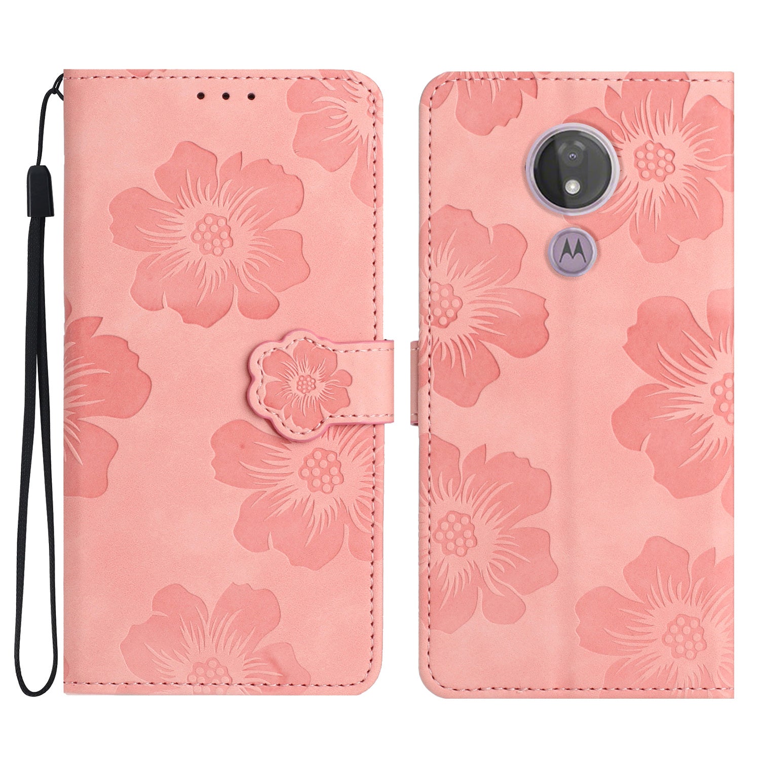 For Motorola Moto G7 Power (EU Version) PU Leather Phone Cover Flowers Imprinted Case with Stand Wallet
