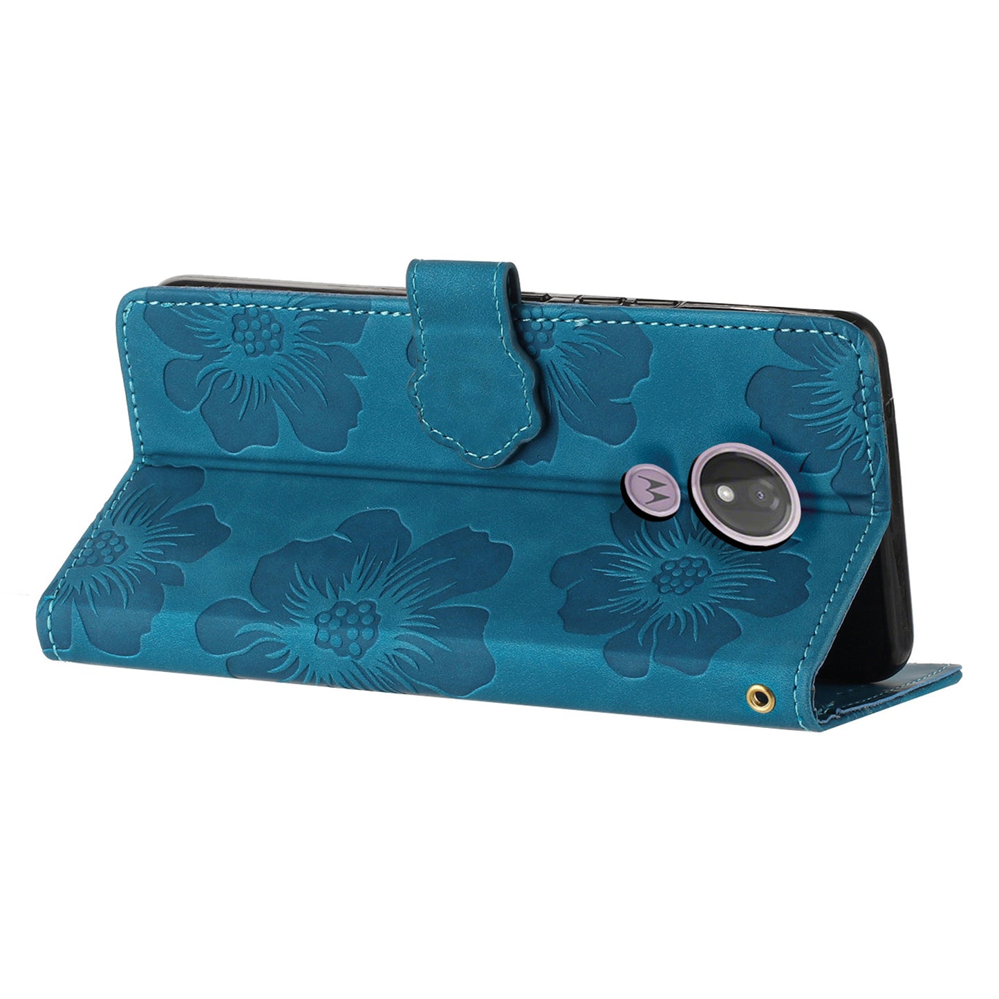 For Motorola Moto G7 Power (EU Version) PU Leather Phone Cover Flowers Imprinted Case with Stand Wallet
