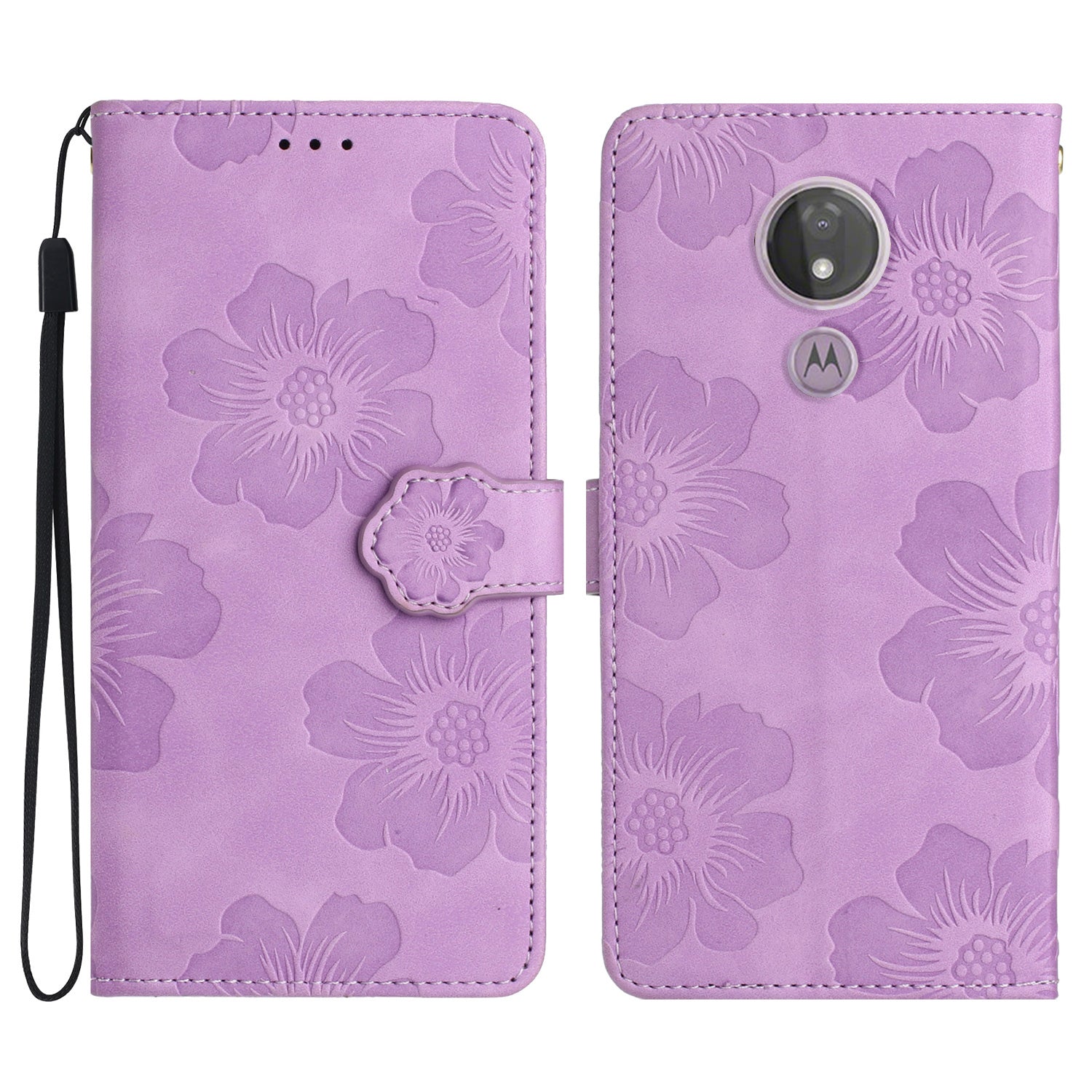 For Motorola Moto G7 Power (EU Version) PU Leather Phone Cover Flowers Imprinted Case with Stand Wallet