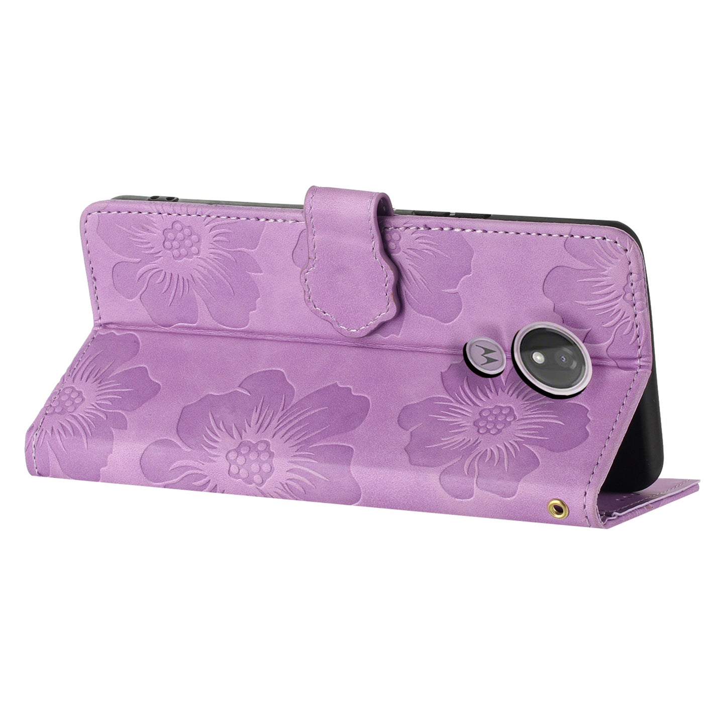 For Motorola Moto G7 Power (EU Version) PU Leather Phone Cover Flowers Imprinted Case with Stand Wallet