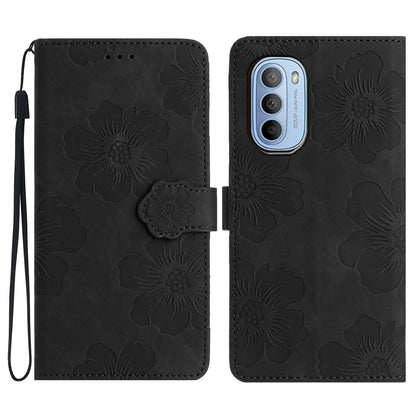 Flowers Imprinted Leather Case for Motorola Moto G62 5G , Stand Wallet Anti-drop Phone Cover