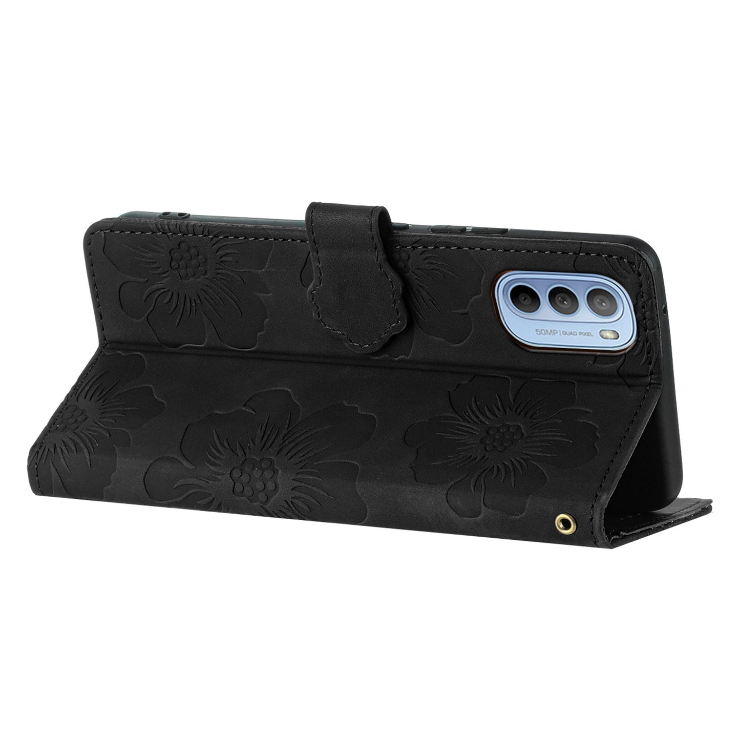 Flowers Imprinted Leather Case for Motorola Moto G62 5G , Stand Wallet Anti-drop Phone Cover