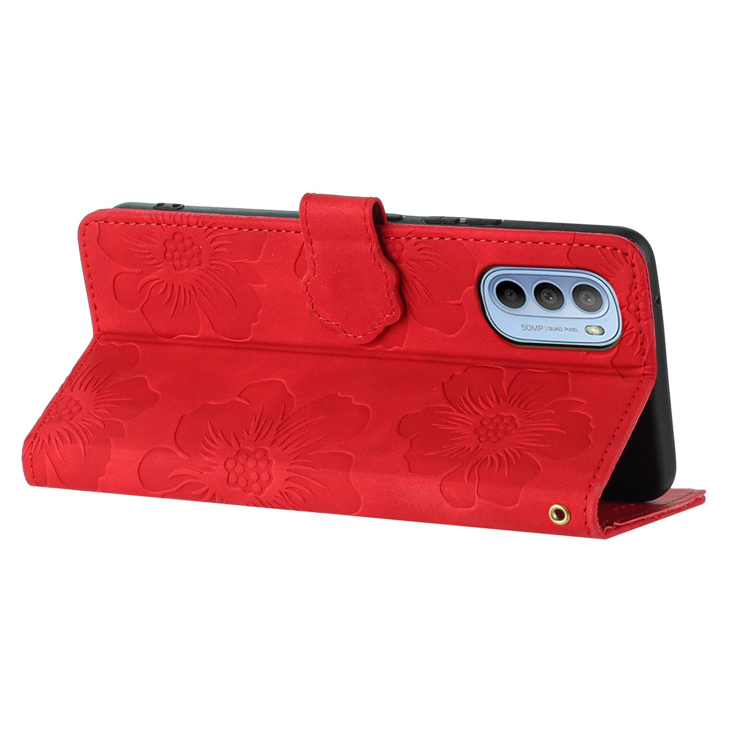 Flowers Imprinted Leather Case for Motorola Moto G62 5G , Stand Wallet Anti-drop Phone Cover